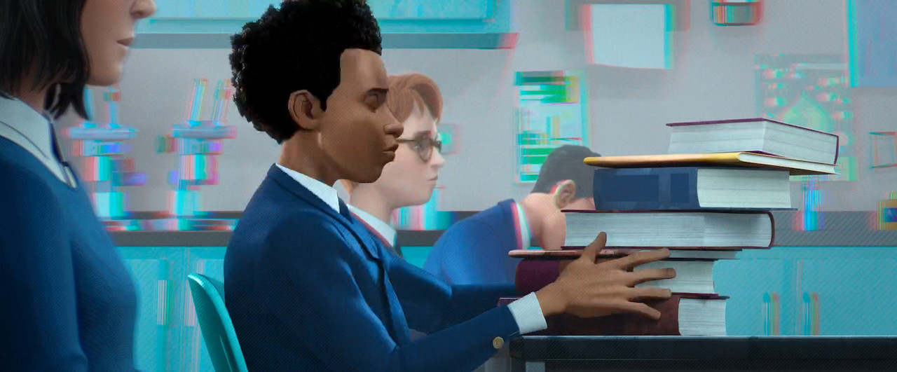 Размытие фокуса имитируется сдвигом цветов. Чем дальше находится план, тем сильнее расфокусировка и заметнее расхождение «красок».