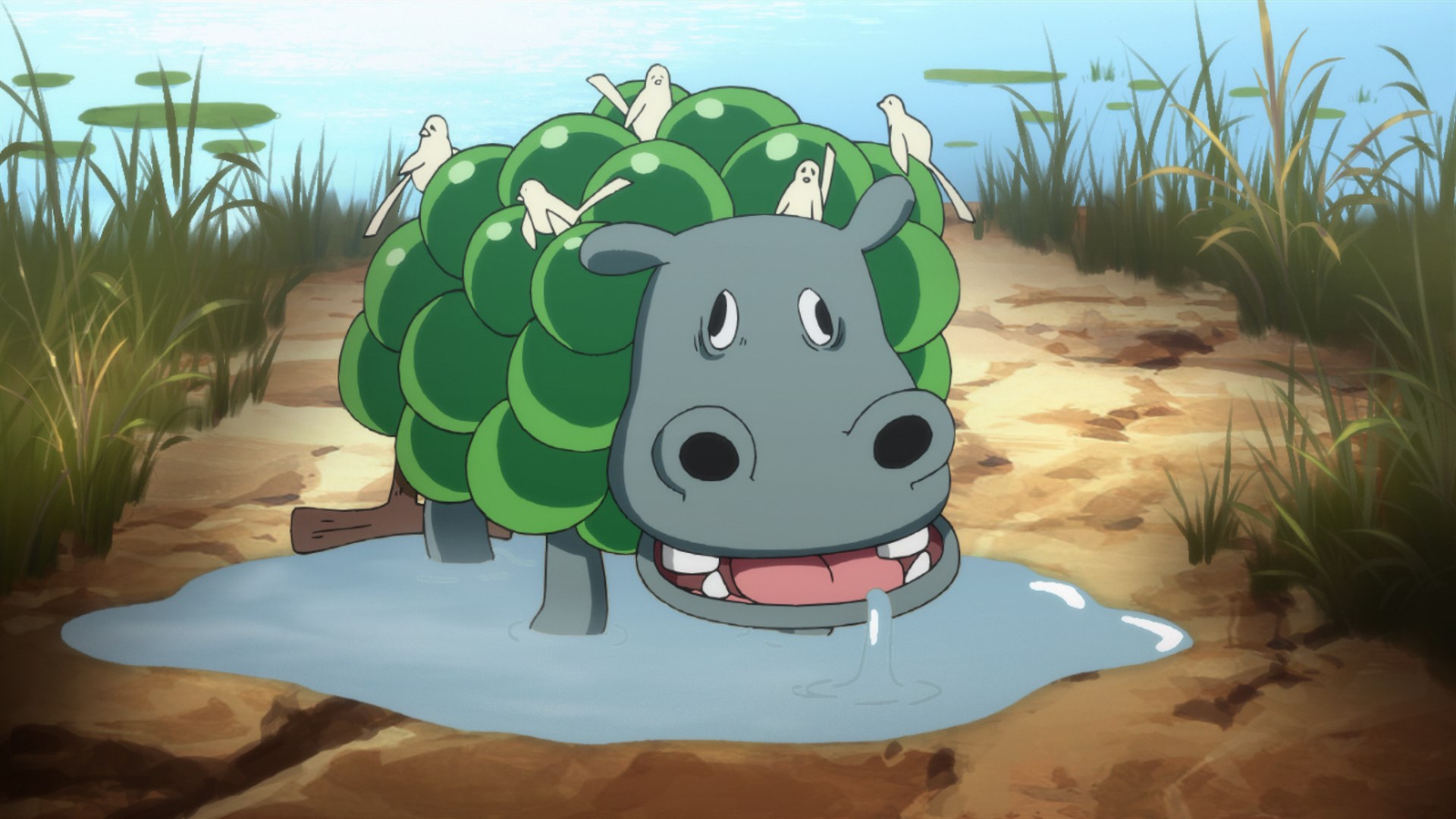 Ещё один любопытный результат сотрудничества с «Gainax» в рамках «Gurren Lagann» можно найти в третьей серии — 2shiroinu помогала в создании животных. К её дизайнам относится и запоминающийся комичный виноградный бегемот (Grape Hippo), попавший также в клип для «Parallel Works».